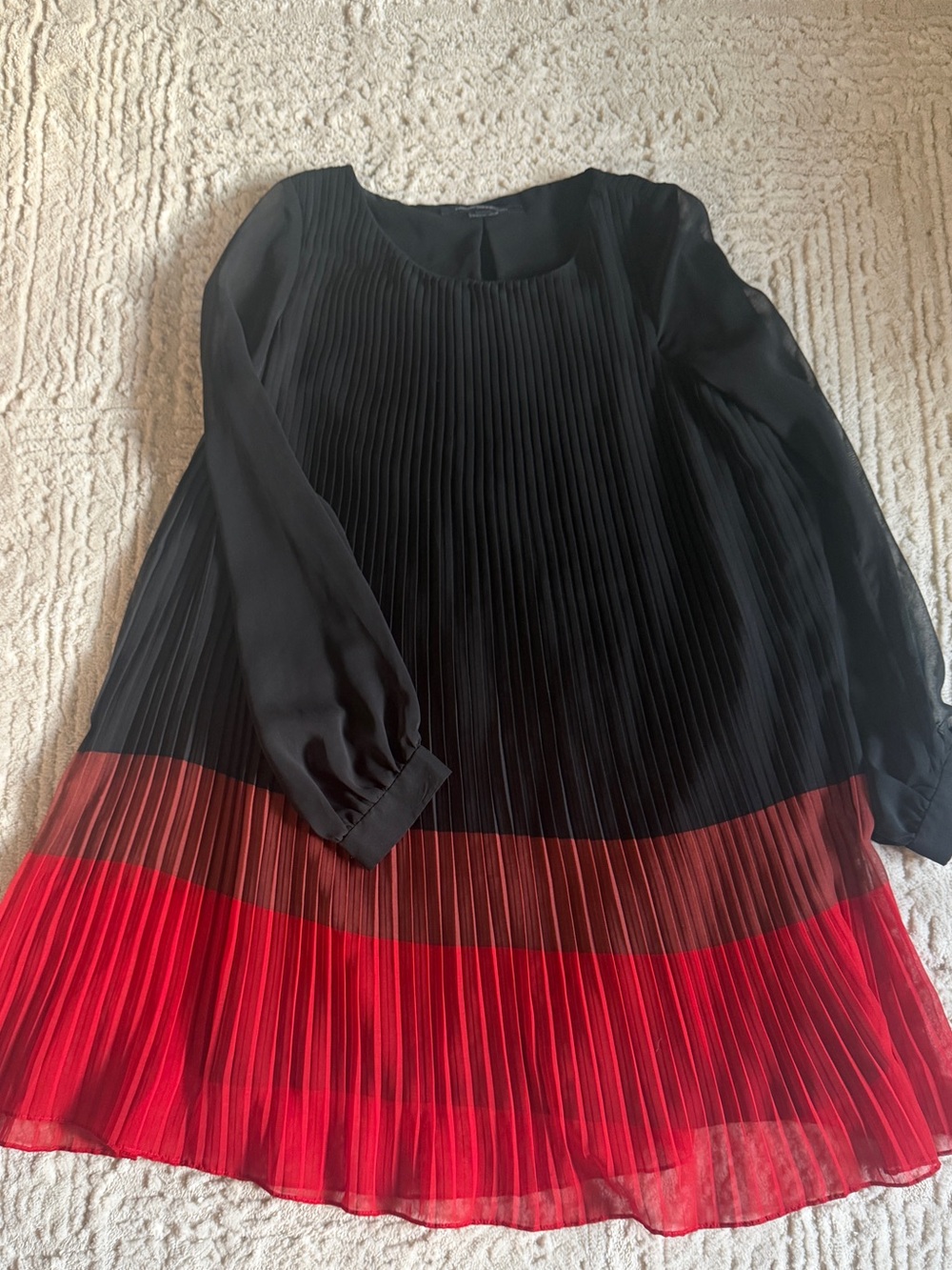 French Connection Black with Red Colorblock Pleated Mini Dress